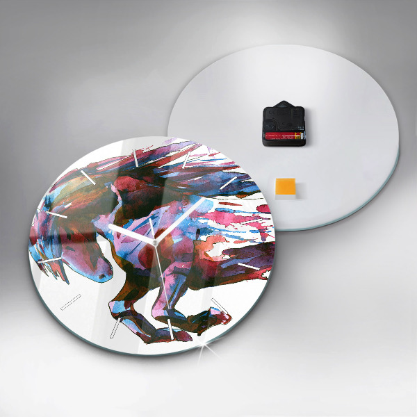 Round glass wall clock A horse on the run