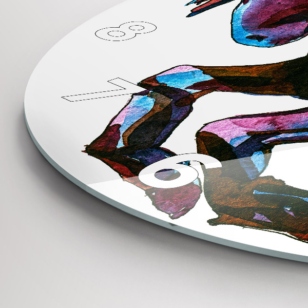 Round glass wall clock A horse on the run