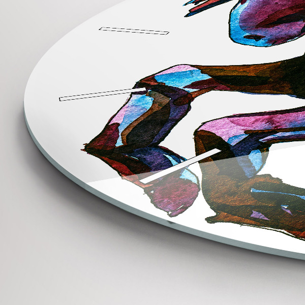 Round glass wall clock A horse on the run