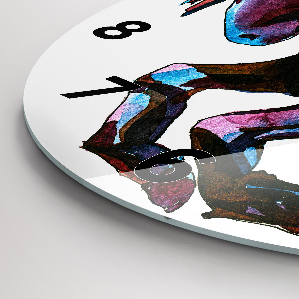 Round glass wall clock A horse on the run