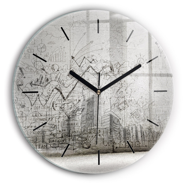 Round glass wall clock City sketch