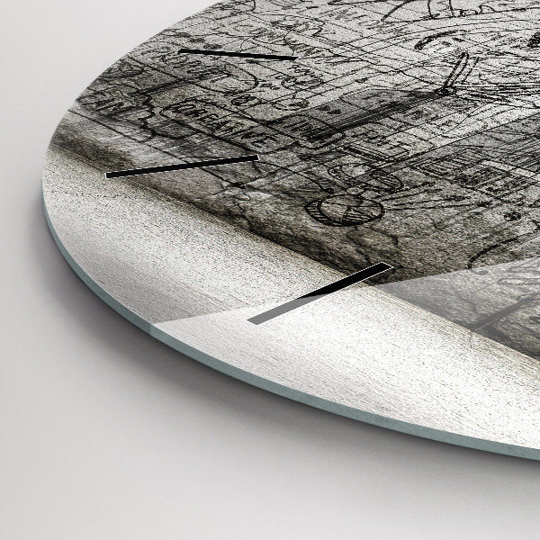 Round glass wall clock City sketch