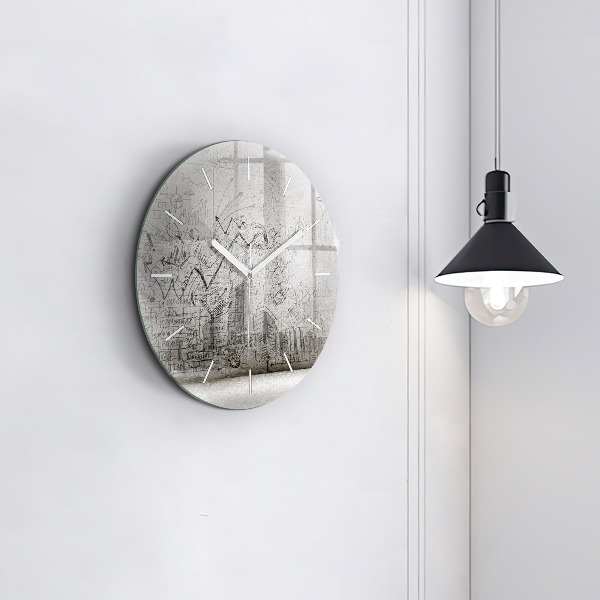 Round glass wall clock City sketch