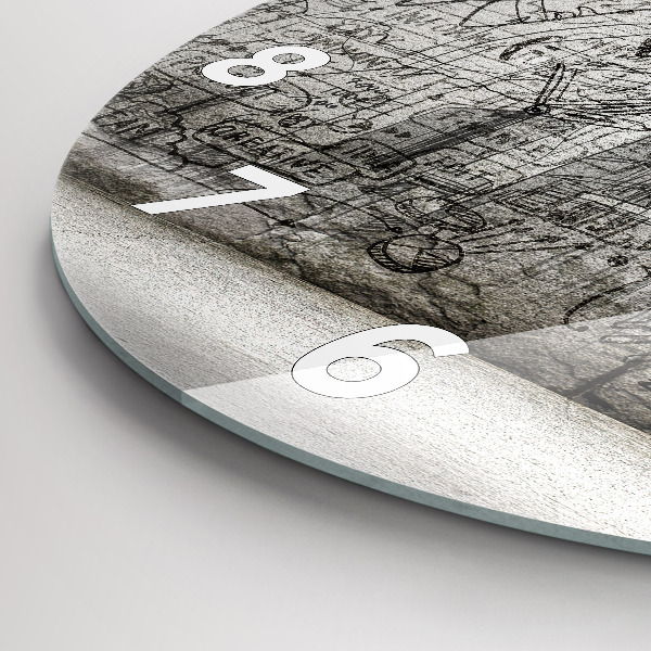 Round glass wall clock City sketch