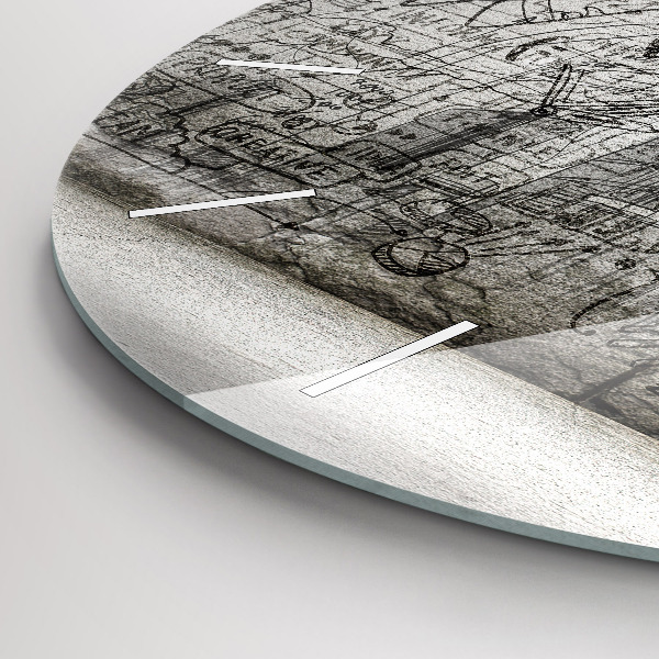 Round glass wall clock City sketch