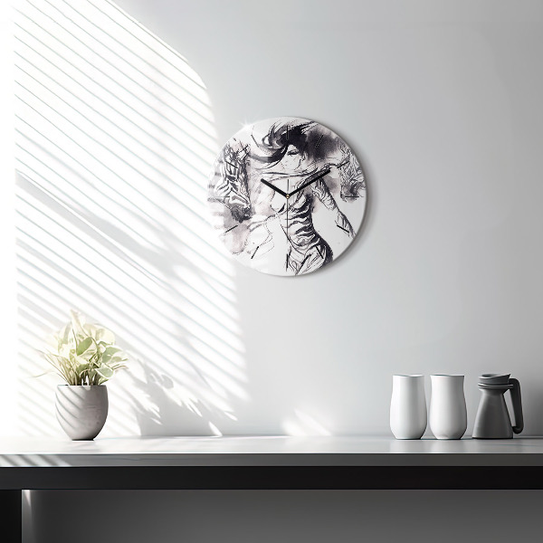 Round glass wall clock Woman and zebras