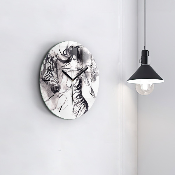 Round glass wall clock Woman and zebras