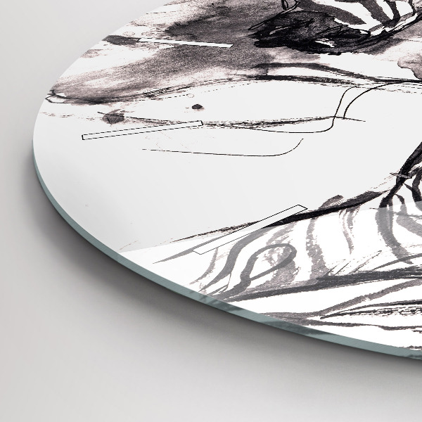 Round glass wall clock Woman and zebras