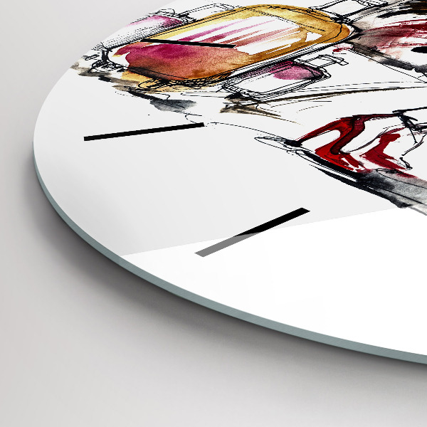 Round glass wall clock Woman with suitcases