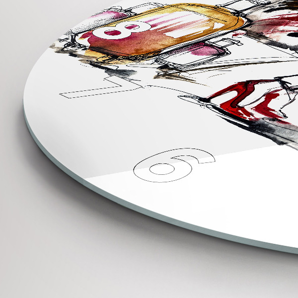 Round glass wall clock Woman with suitcases