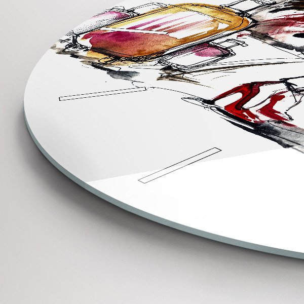 Round glass wall clock Woman with suitcases