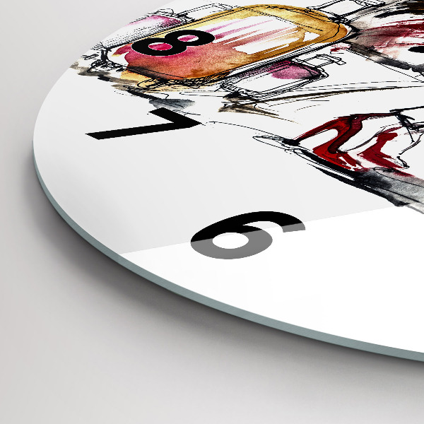 Round glass wall clock Woman with suitcases