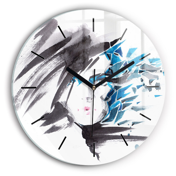 Round glass wall clock Abstract woman's face