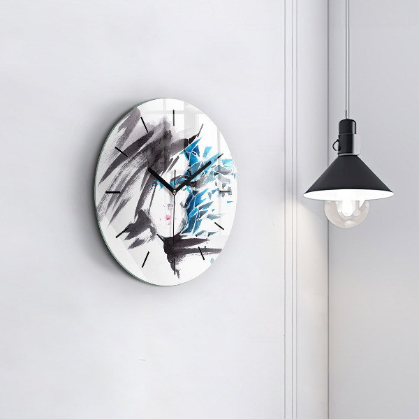 Round glass wall clock Abstract woman's face