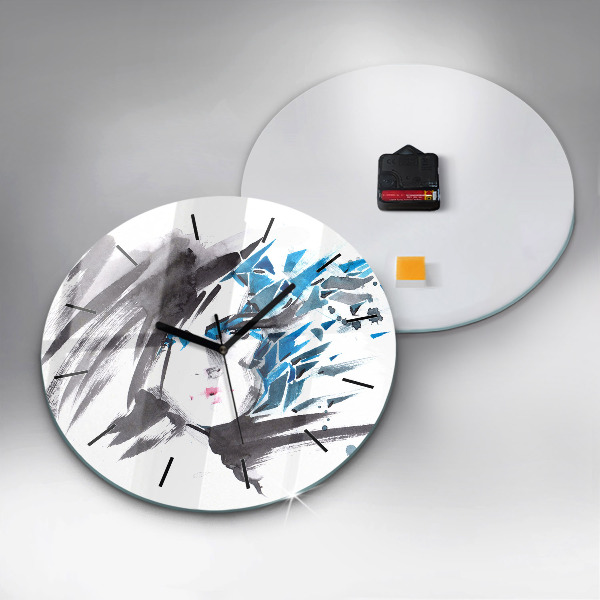 Round glass wall clock Abstract woman's face