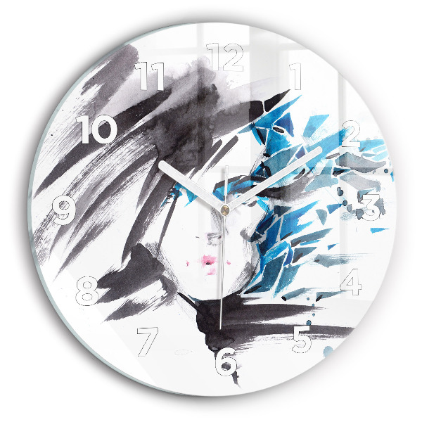 Round glass wall clock Abstract woman's face