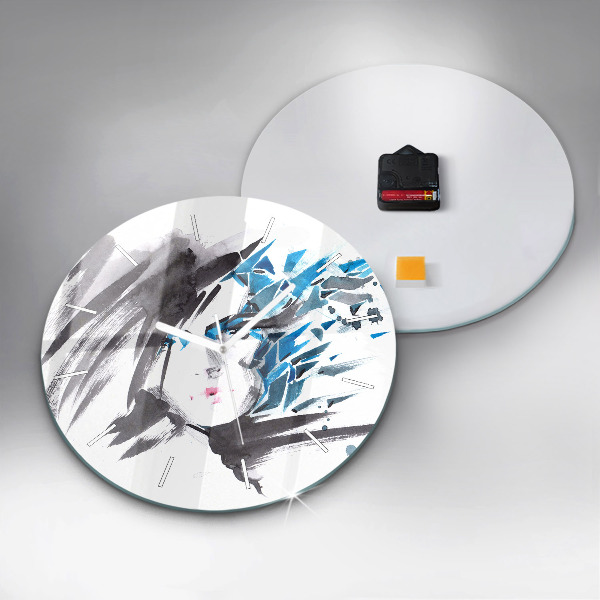 Round glass wall clock Abstract woman's face