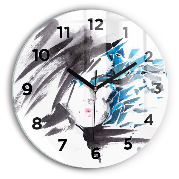 Round glass wall clock Abstract woman's face