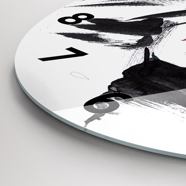 Round glass wall clock Abstract woman's face