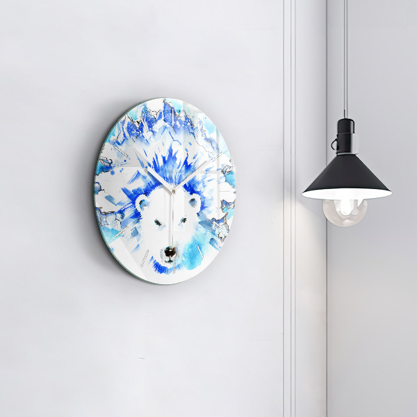 Round glass wall clock Bear on the ice background