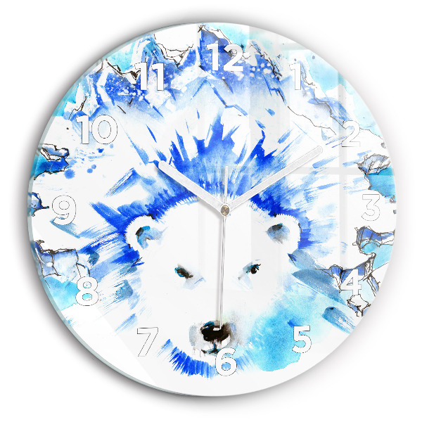 Round glass wall clock Bear on the ice background
