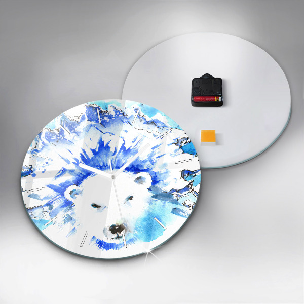 Round glass wall clock Bear on the ice background