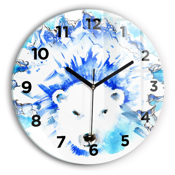 Round glass wall clock Bear on the ice background