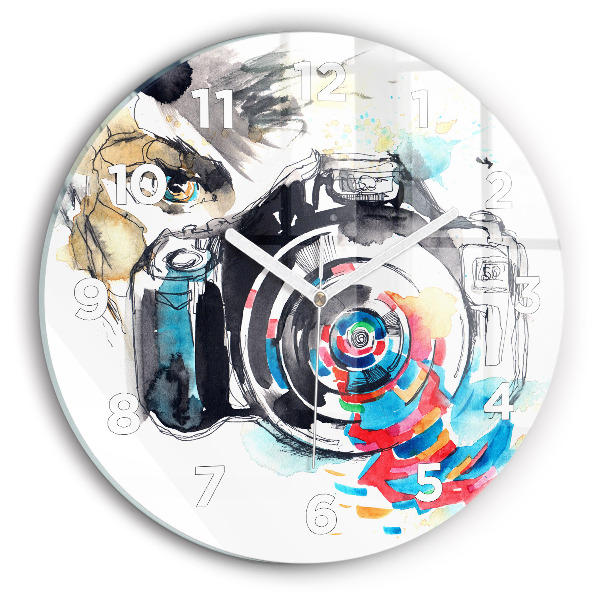 Round glass wall clock Woman photographer