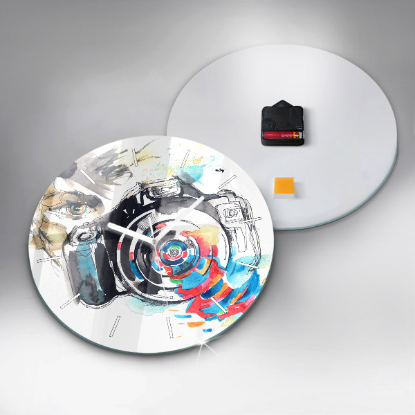 Round glass wall clock Woman photographer