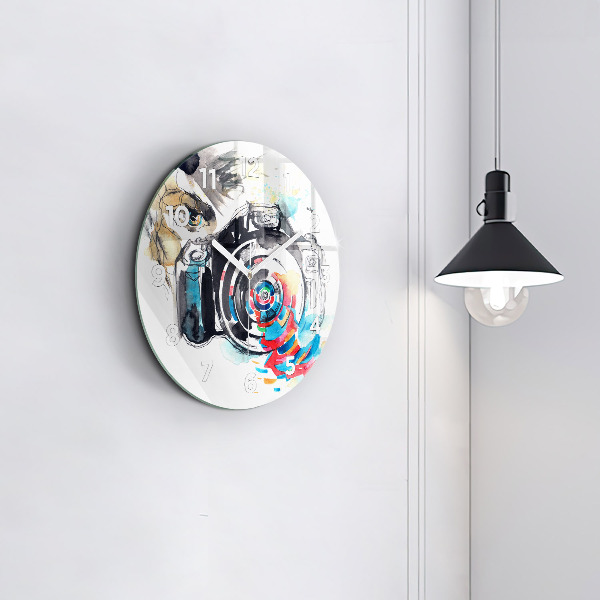 Round glass wall clock Woman photographer
