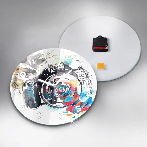 Round glass wall clock Woman photographer