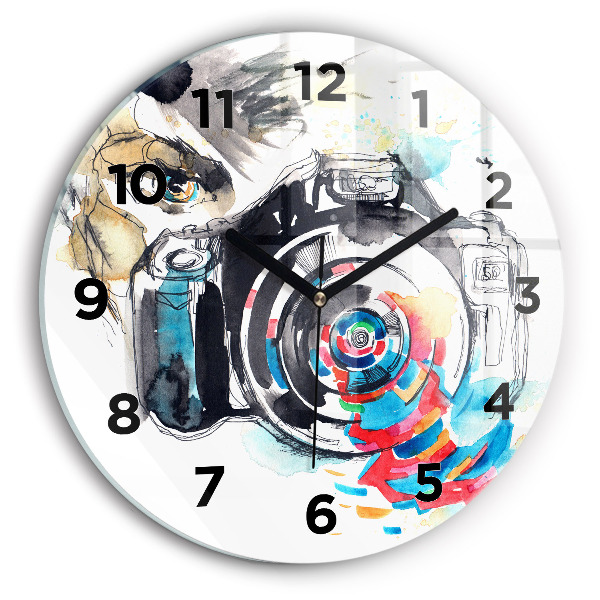 Round glass wall clock Woman photographer