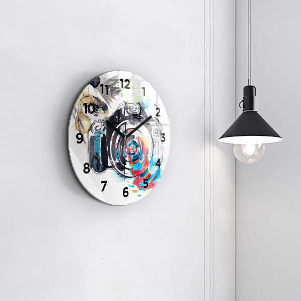 Round glass wall clock Woman photographer