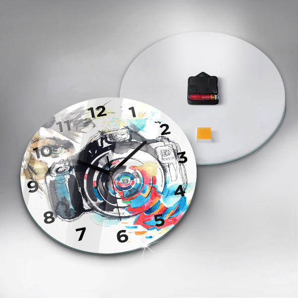 Round glass wall clock Woman photographer