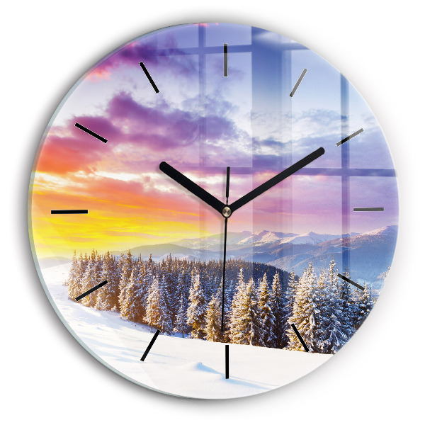 Round glass wall clock Winter Mountain Landscape