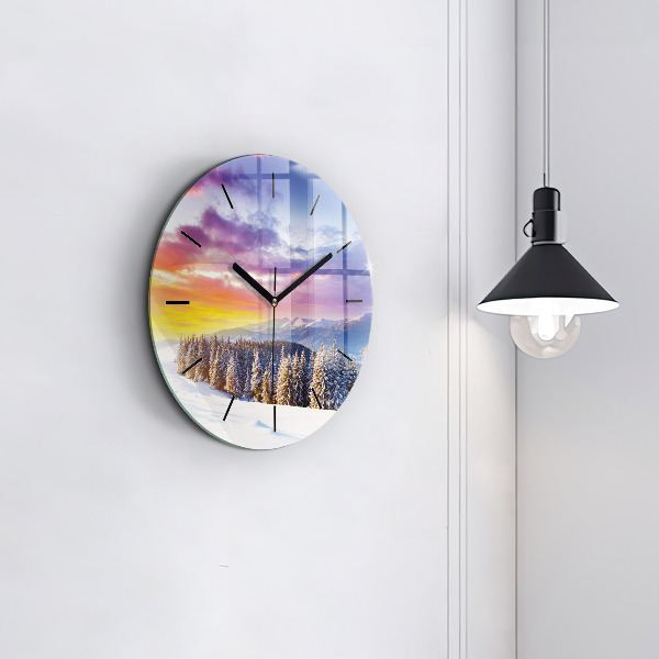 Round glass wall clock Winter Mountain Landscape