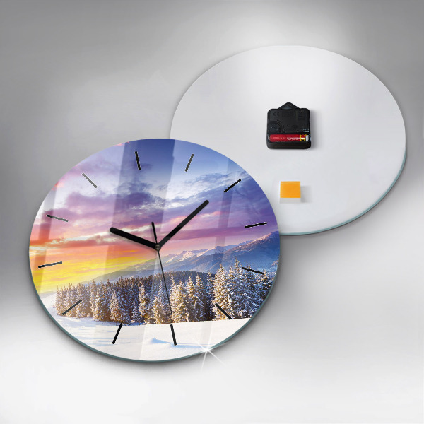 Round glass wall clock Winter Mountain Landscape