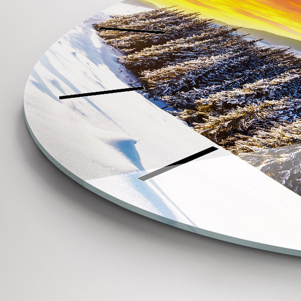 Round glass wall clock Winter Mountain Landscape
