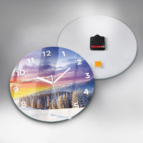 Round glass wall clock Winter Mountain Landscape