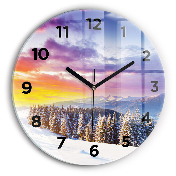 Round glass wall clock Winter Mountain Landscape