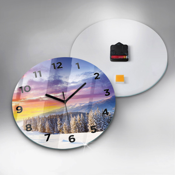 Round glass wall clock Winter Mountain Landscape