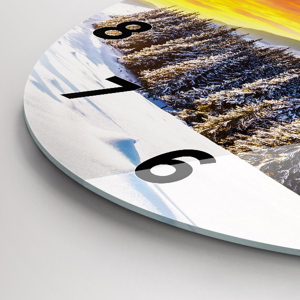 Round glass wall clock Winter Mountain Landscape