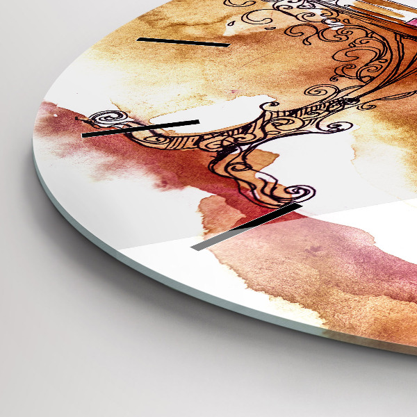 Round glass wall clock Woman drinking tea