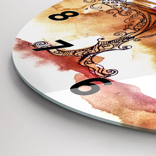 Round glass wall clock Woman drinking tea