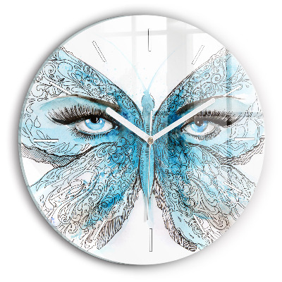 Round glass wall clock Butterfly face