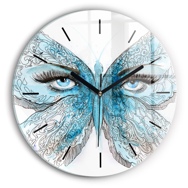 Round glass wall clock Butterfly face