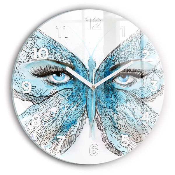 Round glass wall clock Butterfly face