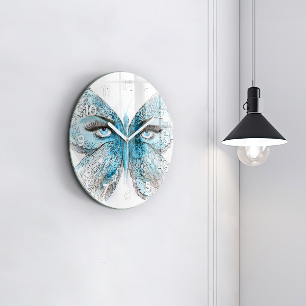 Round glass wall clock Butterfly face