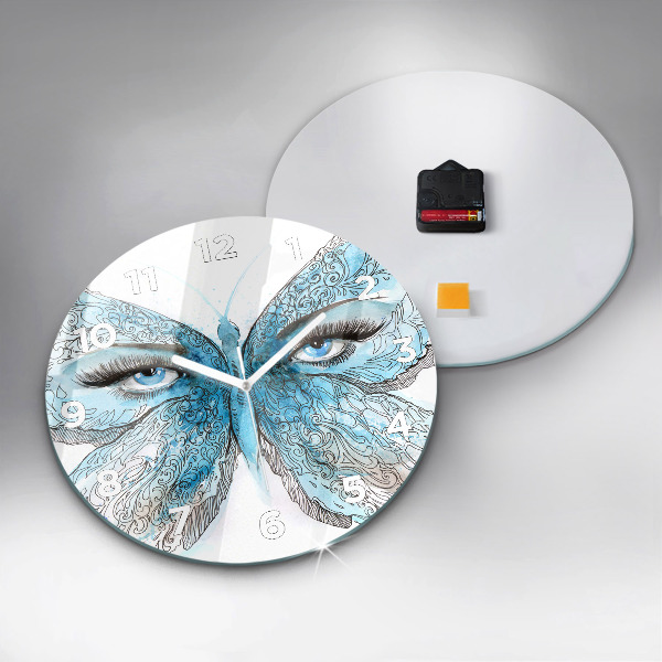 Round glass wall clock Butterfly face