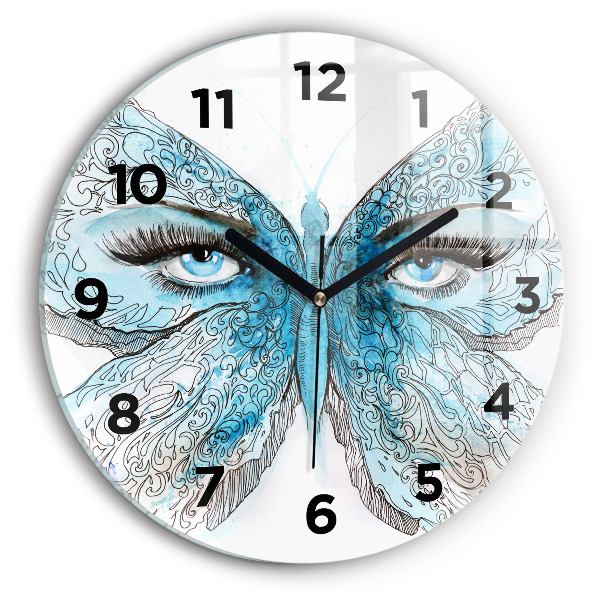 Round glass wall clock Butterfly face